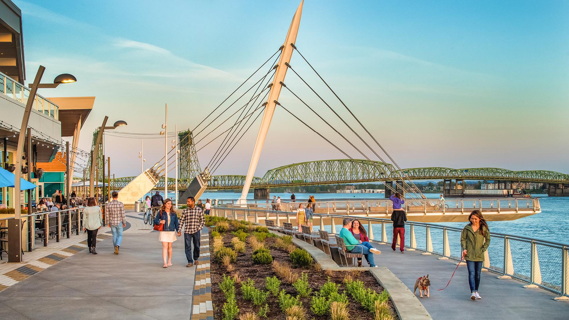 Vancouver hugs the north shore of the Columbia River across from Portland, Oregon.
