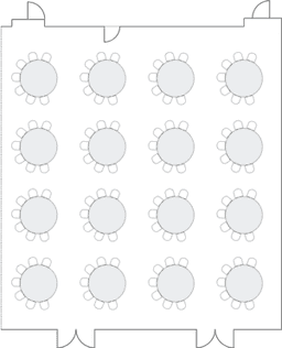 Круглые столы, расставленные полукругом