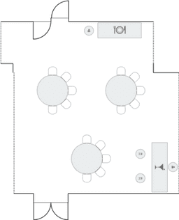 Круглые столы, расставленные полукругом