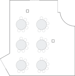 Круглые столы, расставленные полукругом